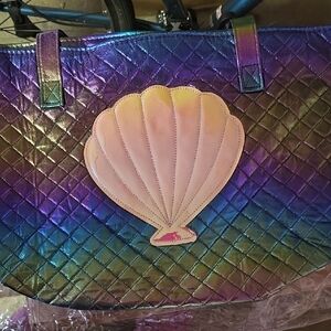 Holographic Quilted Tote with Shell Design